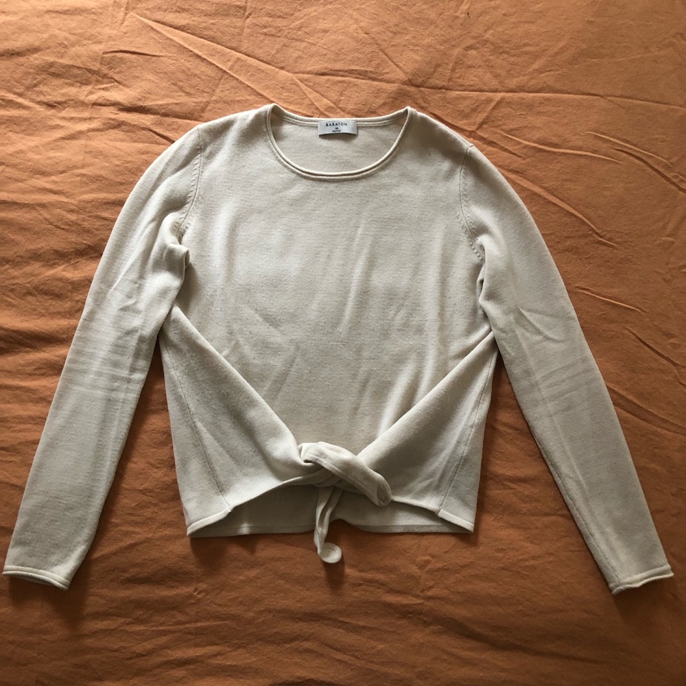 Babson (Aritzia brand) cream front tie sweater